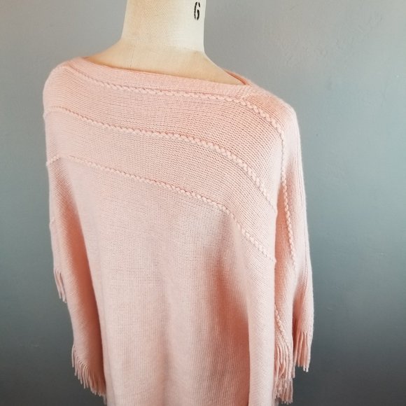 Super Soft Blush Pink Shawl Sweater Poncho with Fringe by Layers by Lizden - Picture 5 of 8